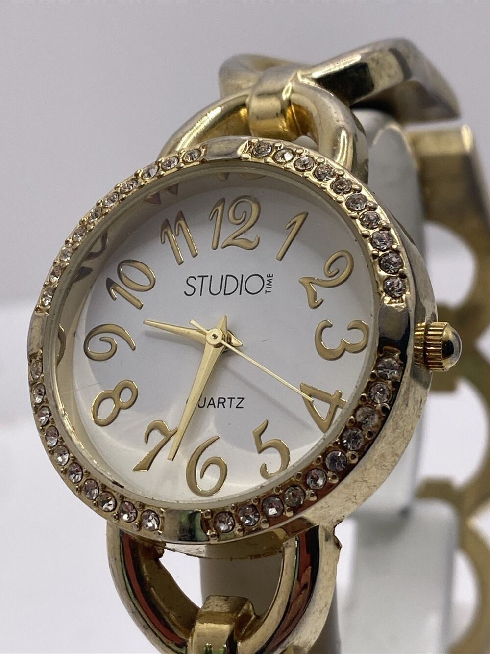 Studio Time Womens Gold Cuff Bangle Watch New Battery